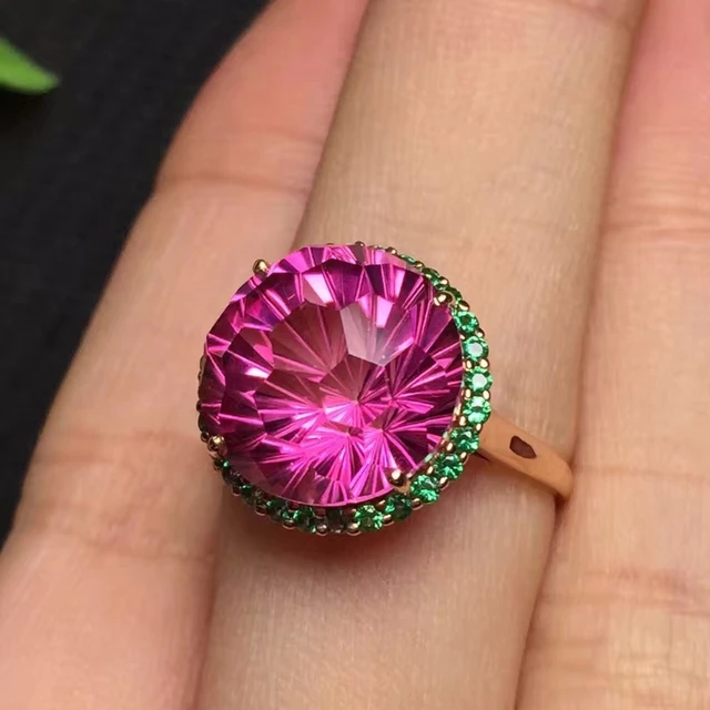 Fine Jewelry Real 18k Rose Gold Au750 100 Natural Round Pink Topaz Gemstone Female Rings For Women Fine Ring Rings AliExpress