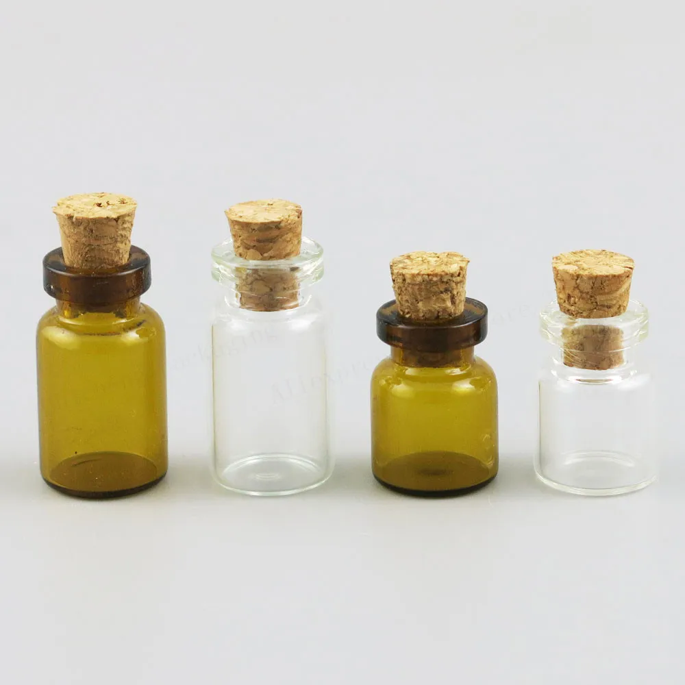 1000 x 1ml Cute AmberGlass Bottle With Cork 1ml Small Transparent Corked Stopped Glass Vials 0.5ml Amber Contaienrs