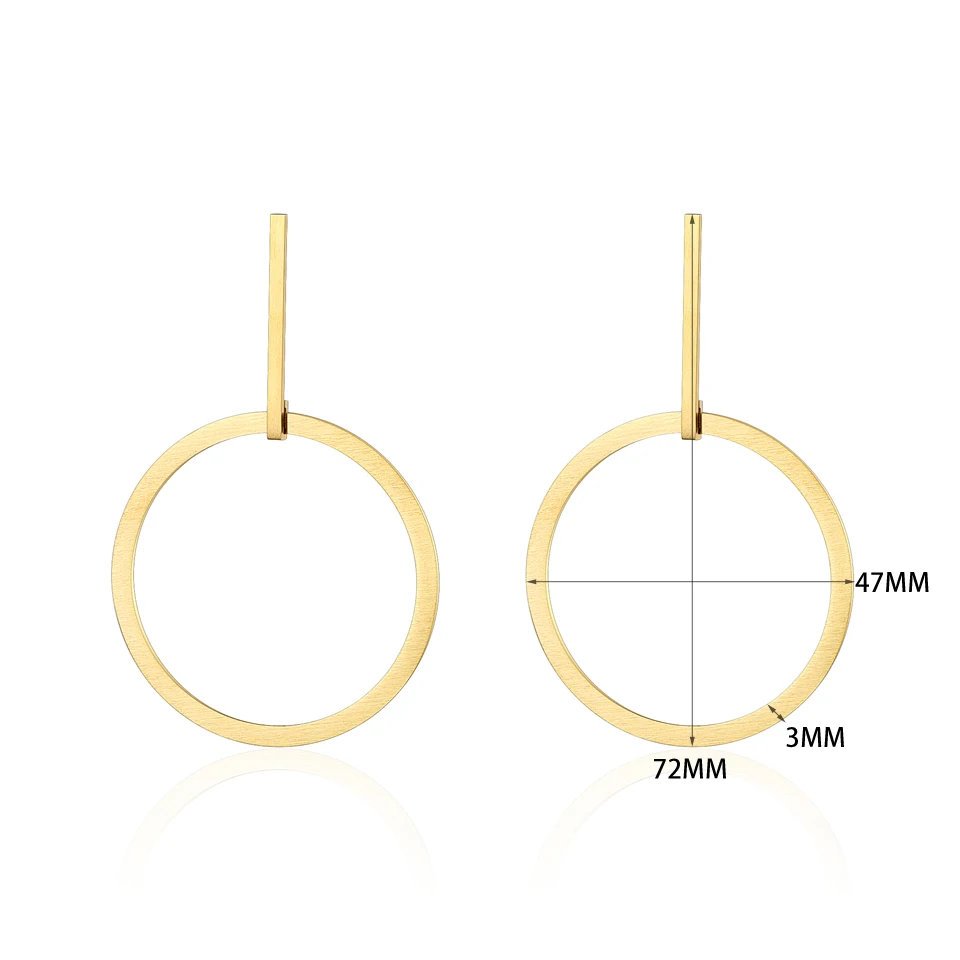 BORASI Big Circle Round Stud Gold Color Stainless Steel Steampunk Style Long Dangle Earrings For Female Fashion Party Jewelry