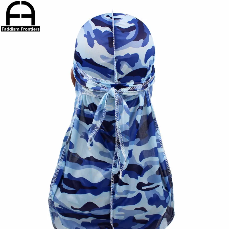 Fashion Camo Men\'s Silky Durags Turban Print Men Silk Durag Headwear Bandans Headband Hair Accessories Pirate Hat Waves Rags