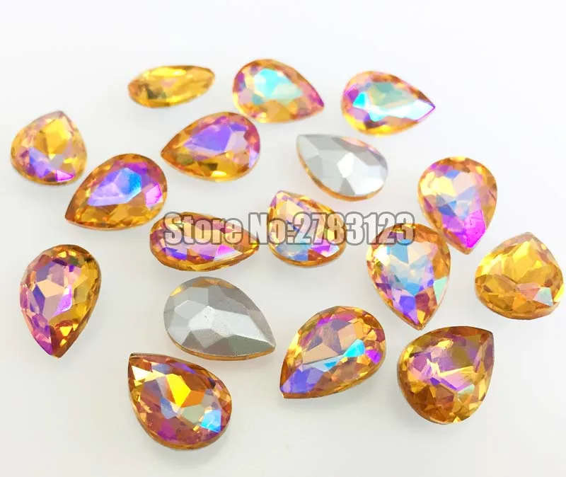 Free shipping Golden yellow AB color Drop shape Crystal glass pointback rhinestones, DIY/Clothing accessories