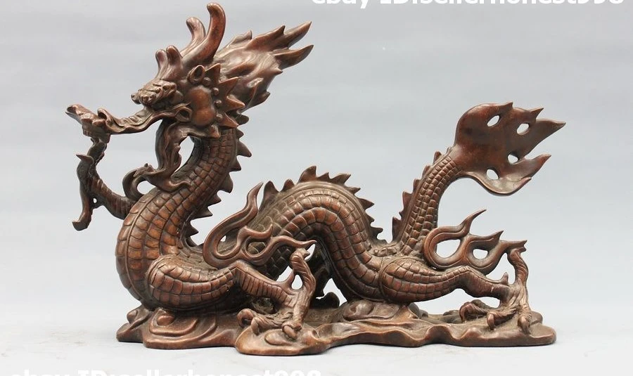 Chinese Dynasty Purple Bronze Lucky Huge Dragon Palace Dragons King Statue