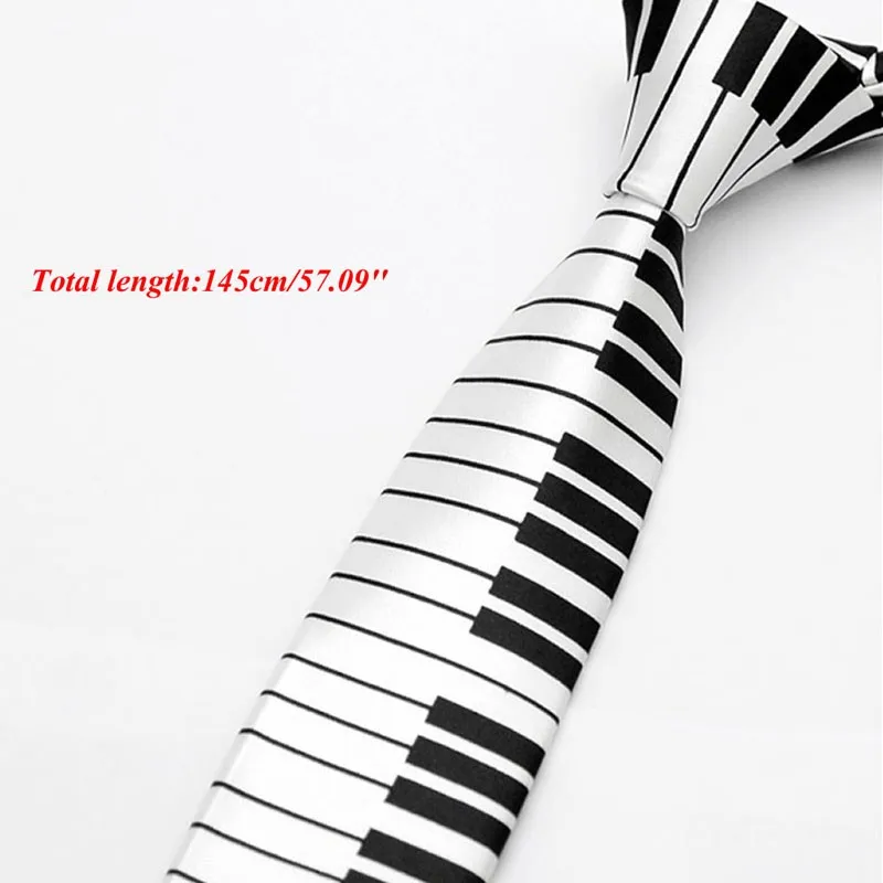 KLV Men\'s Black & White Piano Keyboard Necktie Tie Classic Slim Skinny Music Tie