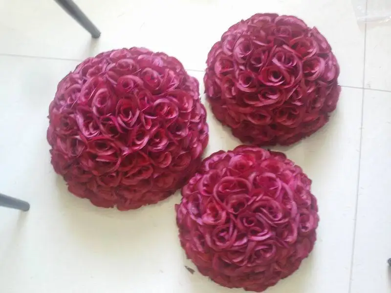 SPR 50cm wedding artificial silk kissing flower ball table flower wedding decoration flore flower wall -dark red