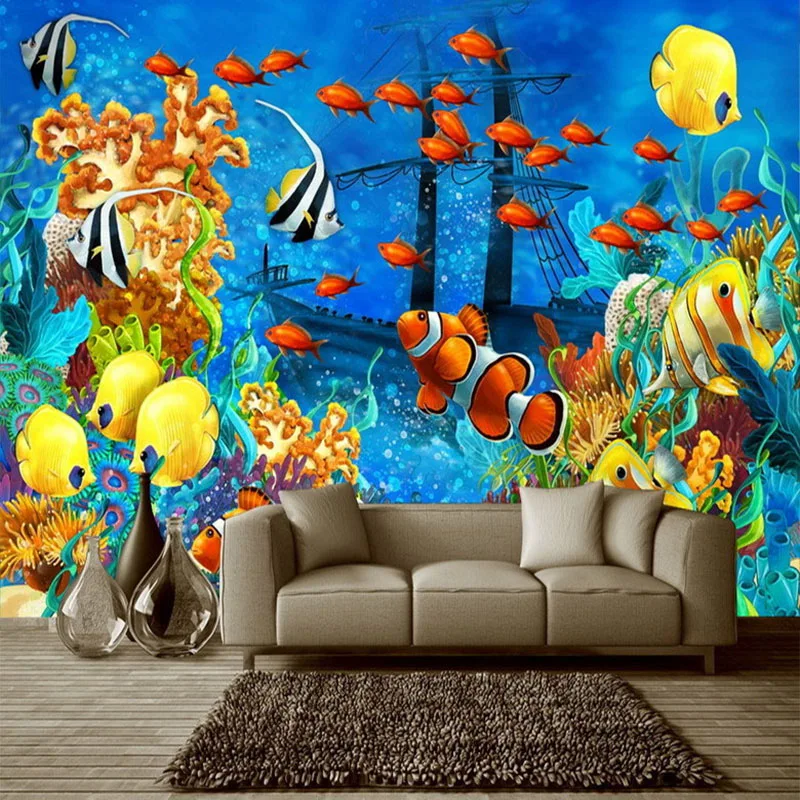Custom Wallpaper 3D Stereo Cartoon Fish Mural Modern Children's Room Bedroom Home Decor Wall Art Painting Background Backdrop