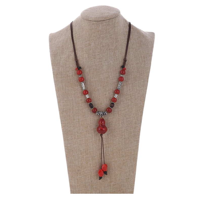 Clássico contas de cerâmica cucurbit colares pingentes para mulheres boho longo ajustável vintage borla collier femme colar jóias