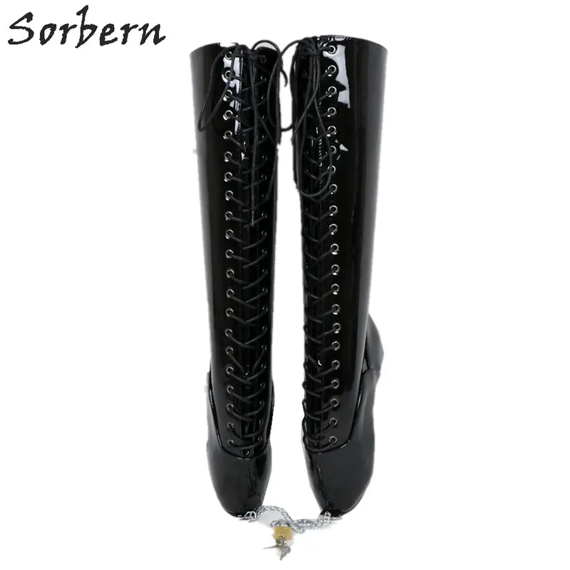 Sorbern Sexy Fetish Boots Heelless Ballet Shoe With Chain Lockable Boots Ladies Crossdressing Unisex Booties Custom Shoes Big