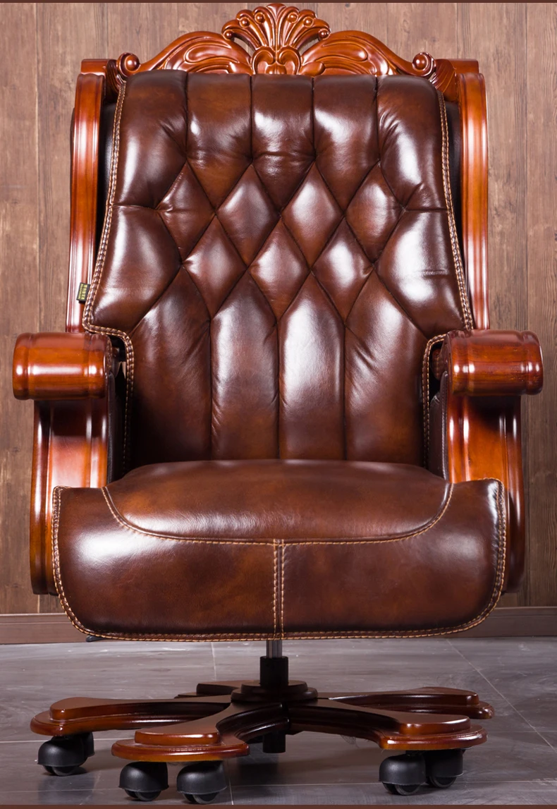 President solid wood big class chair office chair computer chair can lie down cowhide massage boss chair.