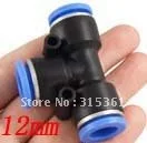 Free Shipping 100PCS/LOT 12mm to 12mm Push in to Connect Tee Pneumatic Fitting