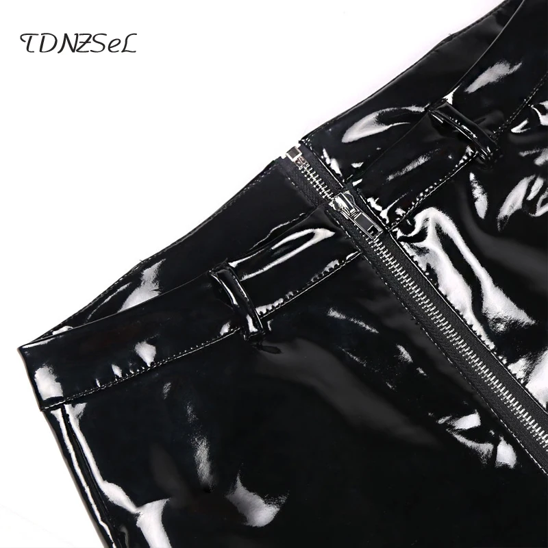 Pantalon Long en Latex et caoutchouc pour femmes, fermeture éclair au dos, cuir Pu, noir, rouge, PVC, crayon Sexy, entrejambe ouvert, pantalon slim pour boîte de nuit érotique