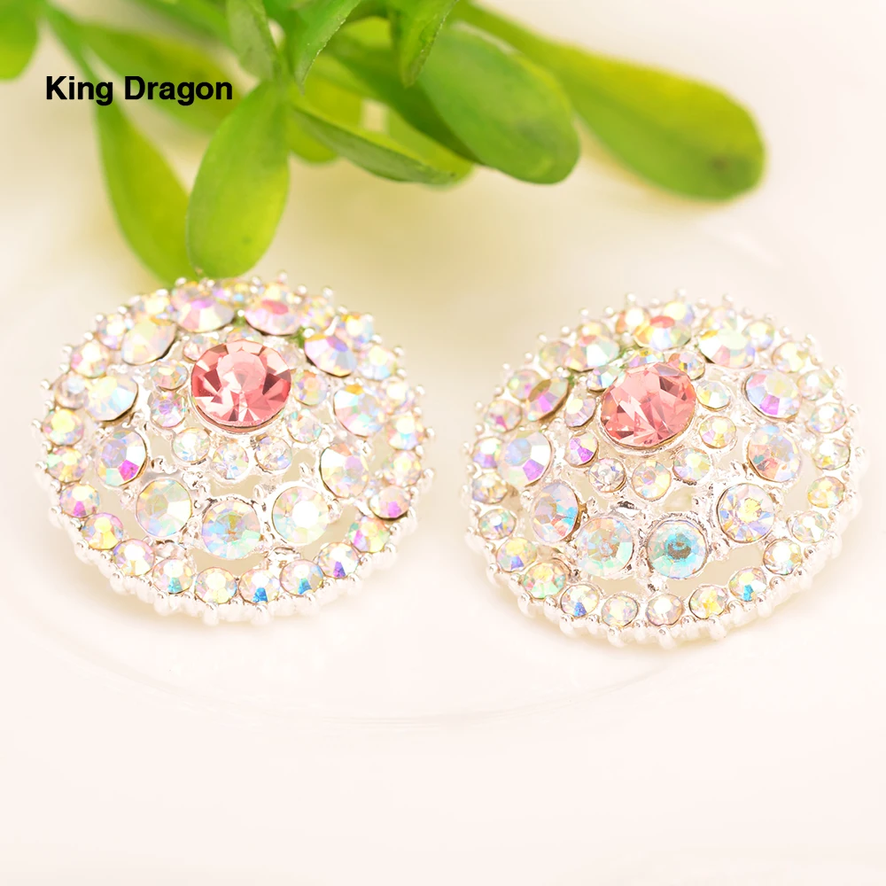 New Arrival 5PCS 20MM Rhinestone Decor Metal Pink Blue AB Buttons For Clothes Coat Cardigan Sweater Sew Needlework