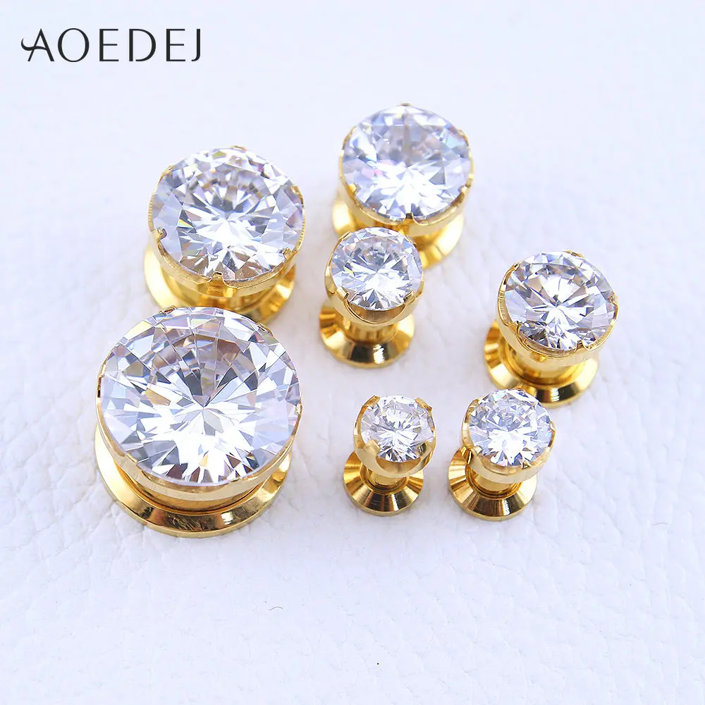 4-16mm Crystal Plugs Tunnels Gold Color Stainless Steel Expander Piercing Plug Stone Metal Ear Gauge Flesh Tunnel Ear Stretchers
