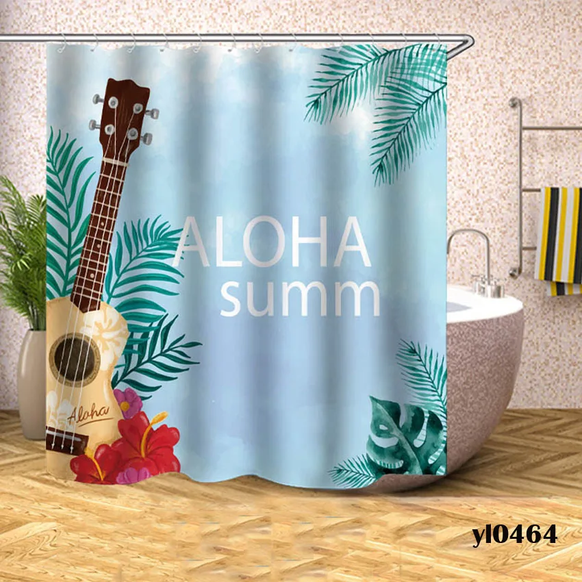 Birds Guitar Shower Curtains Green Plants Bath Curtains Waterproof For Bathroom Bathtub Large Wide Bathing Cover Tenda Da Doccia