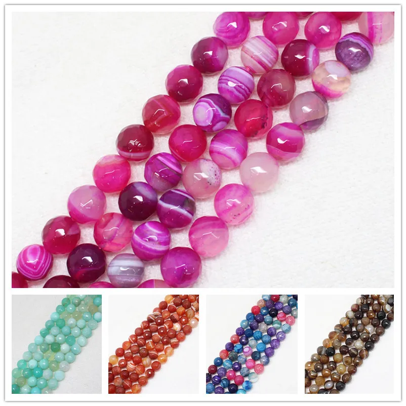 

10mm Multi-color Faceted Stripe agates Round Beads 14.5",For DIY Jewelry Making ! We provide mixed wholesale for all items !