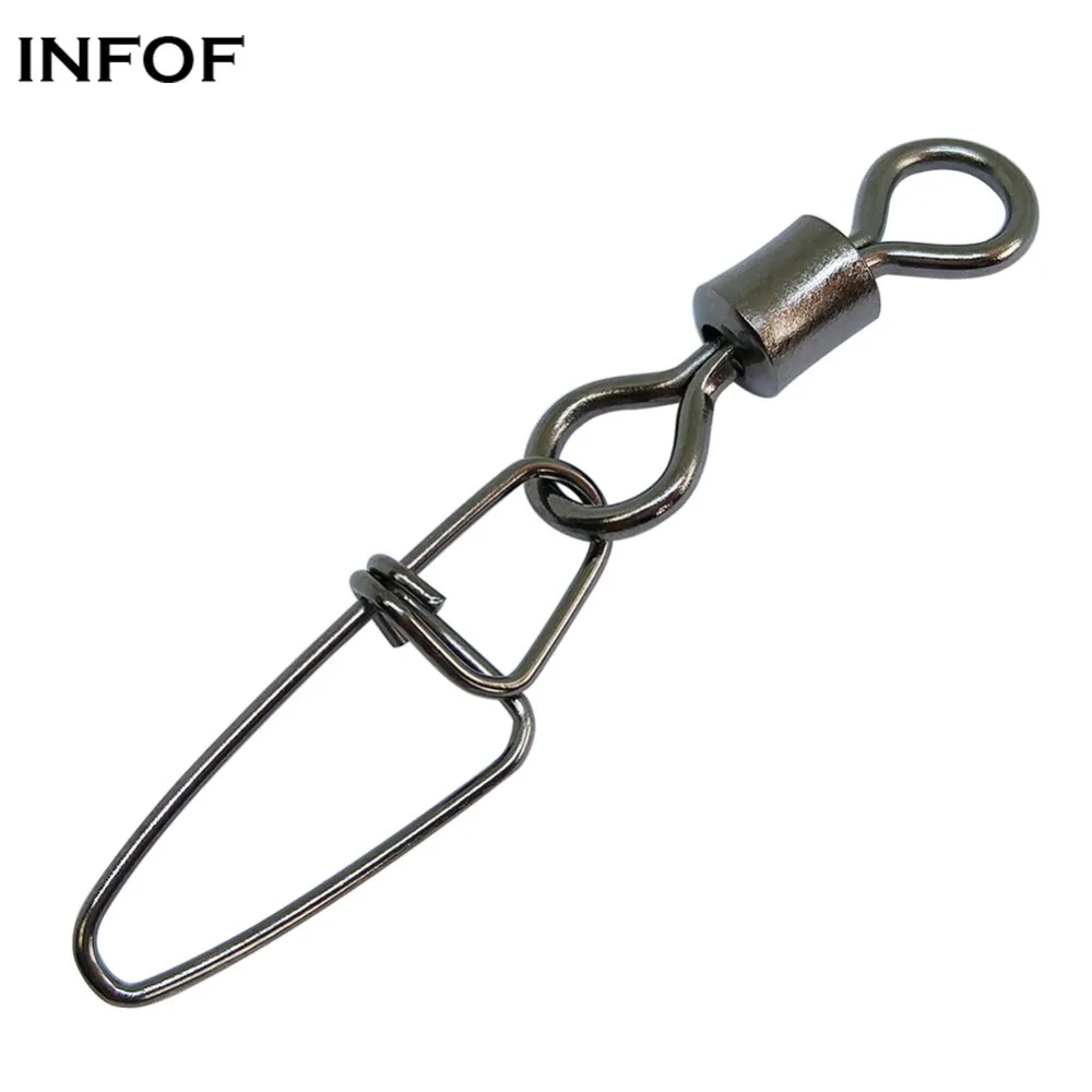 

INFOF 100pcs/lot Fishing Swivels Snap Rolling Swivel With Insurance Snap Feeder Fishing Tackle Carp Hook Link Connector