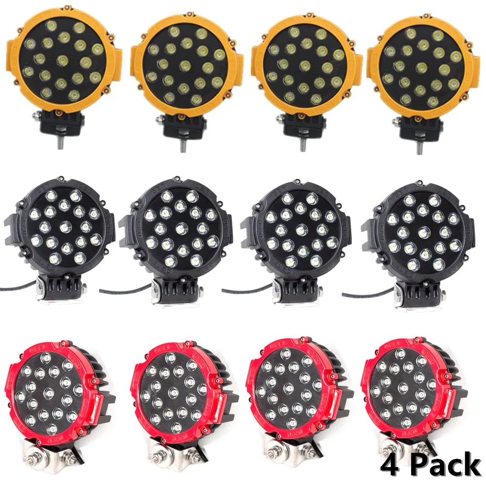 4pcs 7 Inch 51W LED Work Lights 12V 24V Round Driving Auto Headlights For Lada 4x4 Offroad Truck Tractor ATV SUV Car Motorcycles