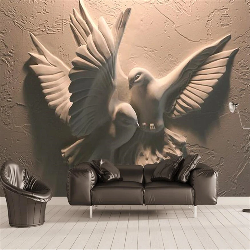 

wellyu 3D three-dimensional relief Pigeon TV sofa background wall painting custom large mural green wallpaper papel de parede