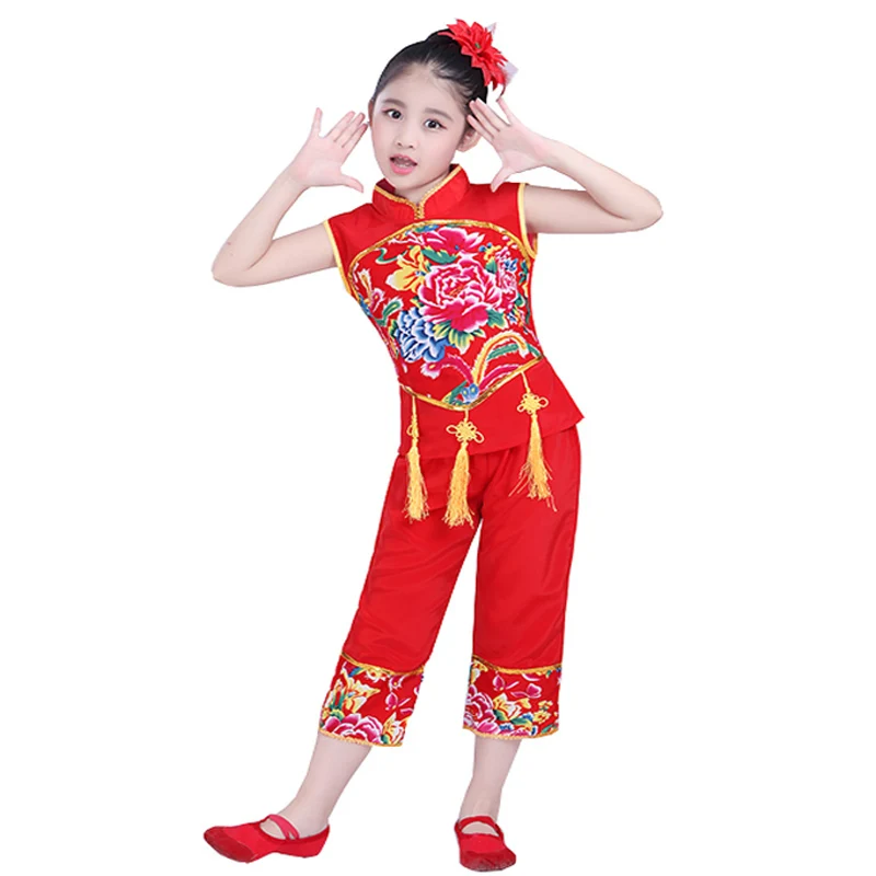 Songyuexia Chinese Folk Dance Costume Children Han Ethnic National Dance Clothing Children Girls Classical Dance Children dance