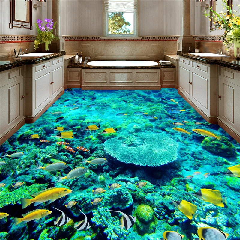 beibehang fish Underwater World toilet Photo Floor 3DWallpaper Bathroom Floor Mural-3d PVC Wall paper Self-adhesive wall sticker