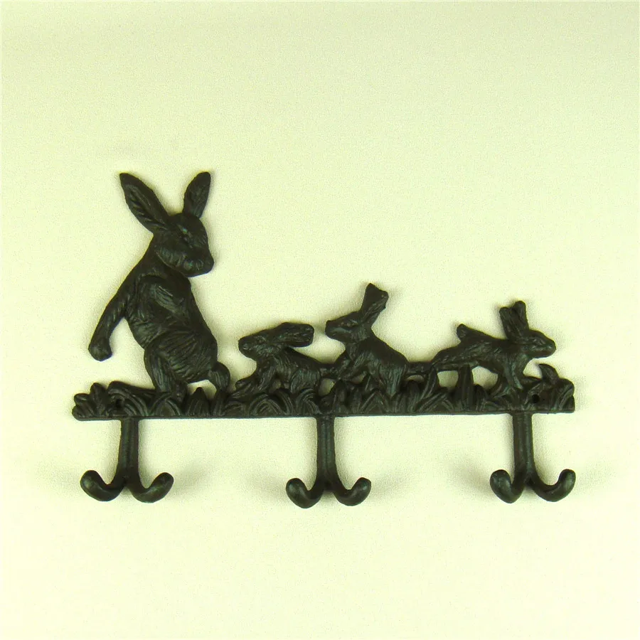 Creative Cast Iron Rabbit Figurine Clothes Hook Decorative Metal Wall Bunny Crook Implement Houseware Handicraft Accessories