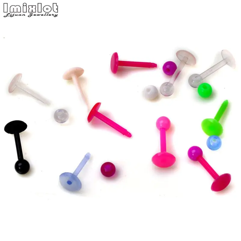 20Pcs/Lot 8mm Length Soft Bioplast Flexible Spike Ball Labret Lip Ring Ear Helix Tragus Cartilage Studs Piercing Body Jewelry