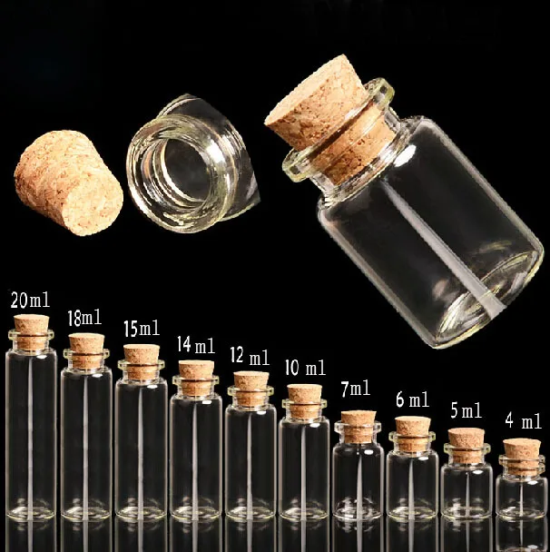 100pcs/lot 5ml Mini Charm Glass Bottle Pendant, Small Cork Glass whishing bottle Vial D22*H30mm