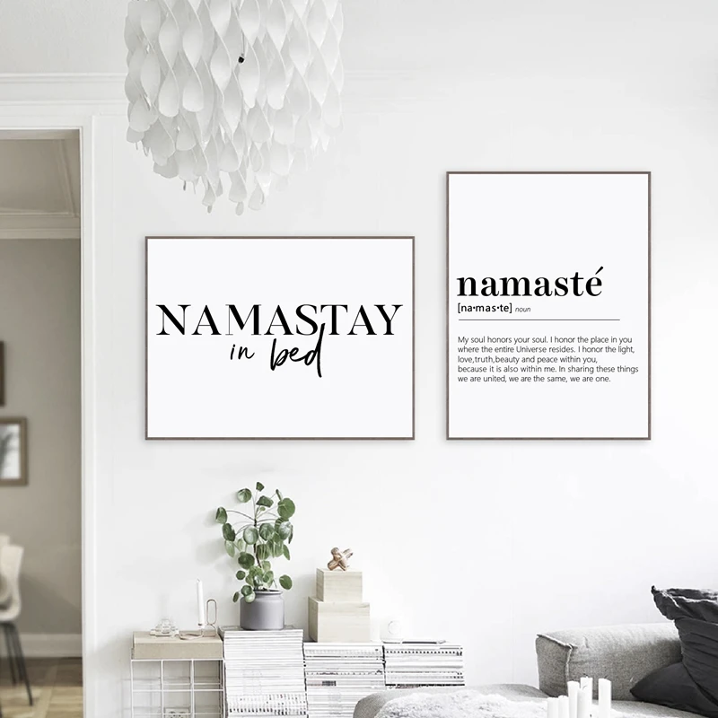 Namastay In Bed Prints Yoga Decor Bedroom Modern Wall Art , Namaste Definition Canvas Painting Yoga Artwork Zen Prints