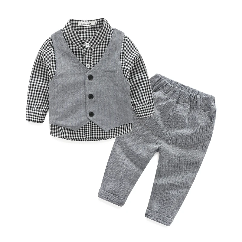 new style gentleman baby boy clothes plaid baby boy newborn wedding clothes (3pcs/set) baby clothing set