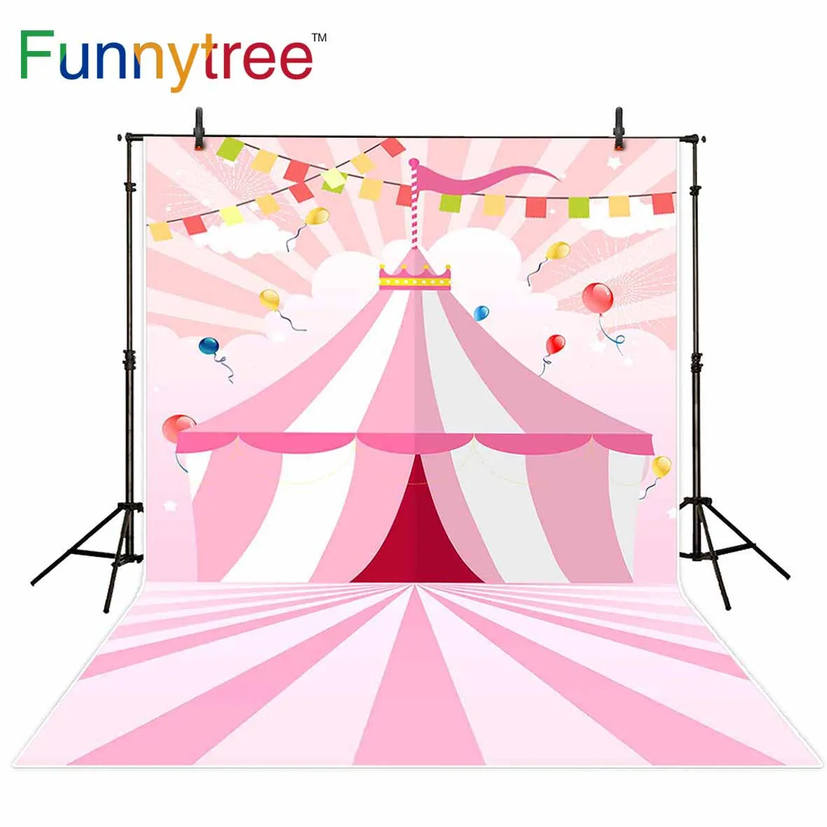 Funnytree backgrounds for photo studio circus stripe balloon flag birthday pink backdrop professional photocall photobooth