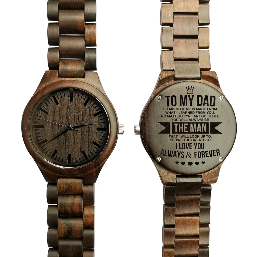Om Mijn Vader-Uurwerken Chronograaf Militaire Quartz Gegraveerde Houten Horloge Mannen Horloges Vaderdag Gift Polshorloge Mode