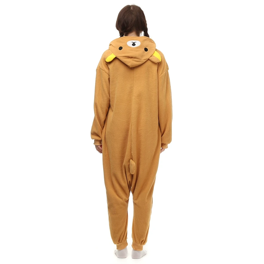 Adulto polar velo kigurumi feminino cosplay traje rilakkuma homem dos desenhos animados animal onesies pijama halloween carnaval festa roupas