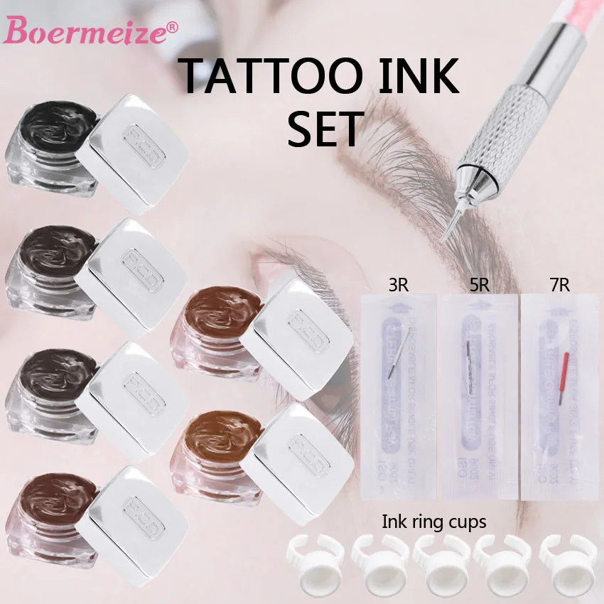 

Набор пигментных чернил для татуировки с ручной ручкой, чашка для чернил, иглы для микроблейдинга, PCD чернила для перманентного макияжа бровей, не выцветает, набор для красоты