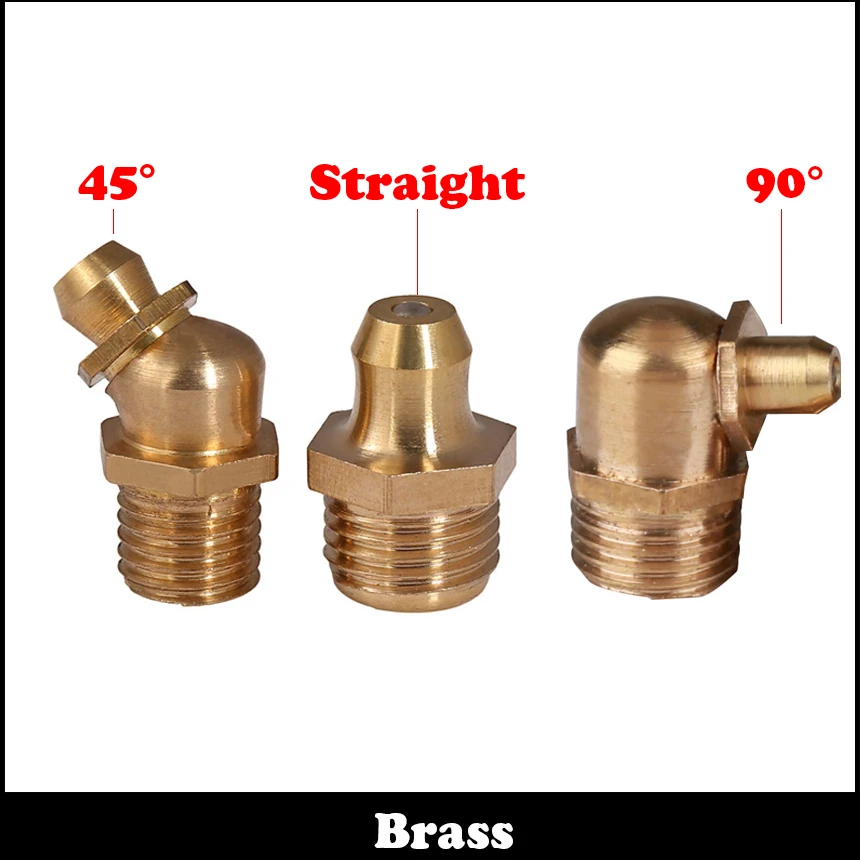 M6 M8 M6*1 M6x1 M8*1 M8x1 M8*1.25 M8x1.25 1mm 1.25mm Male Thread Brass Straight Nozzle Zerk Nipple Hydraulic Grease Fitting