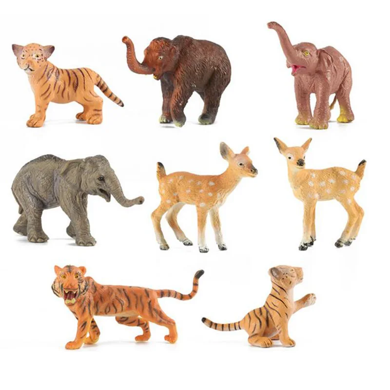 Mini modelos de animales de simulación de zoológico, figuras de Panda, elefante, ciervo, ardilla, Tigre, León, leopardo, hipopótamo, oso, juguete de regalo para niños