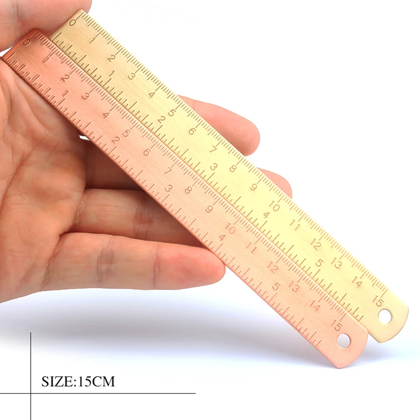 Vintage Brass Ruler 15cm Handy Straight Ruler Drawing Measuring Tool Bookmark Ruler Cm Inch Dual Scale Office School Supplies