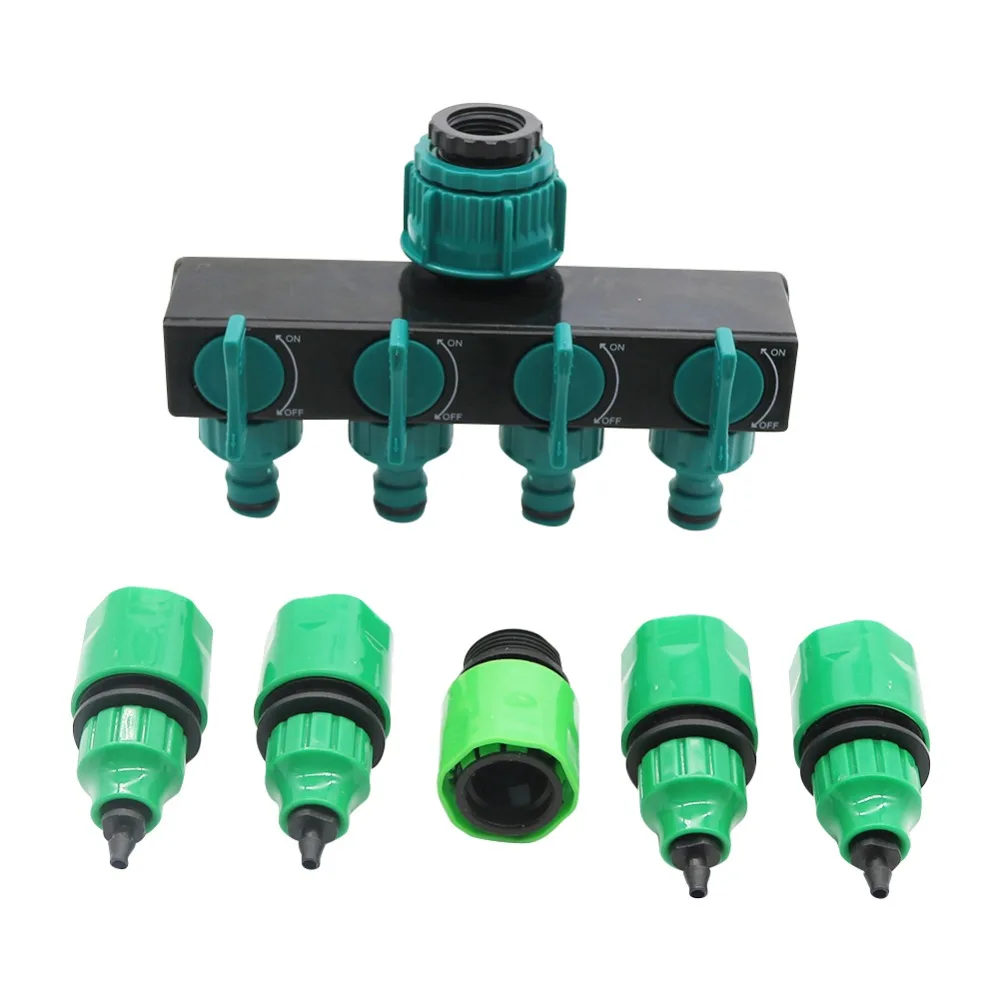 Garden Irrigation 4-way Tap Hose Splitter Garden Drip 4/7 or 8/11 Hose Fittings Pipe Connector Irrigation Set 1 Set