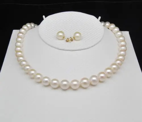 Noble Women Gift GOLD CLASP Natural Double Strand GW Natural AAAA+ White 9.5-9mm Pearl Necklaces&earring