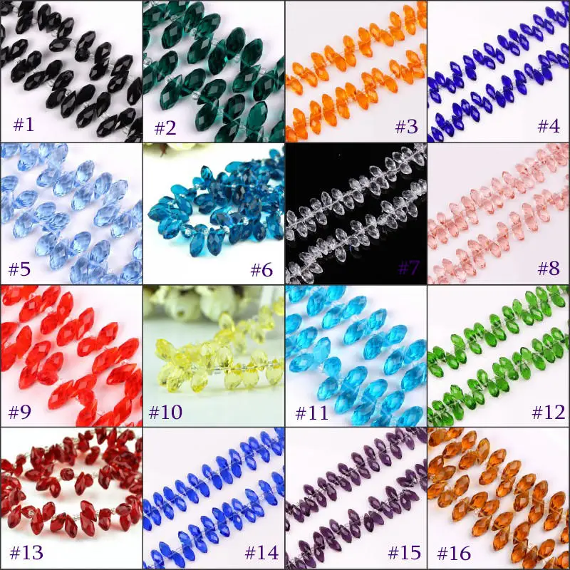 50pcs/lot 6x12mm Colorful Water Drop Beads Transparent Teardrop Glass Beads Oval Faceted Crystal Beads for DIY Jewelry Material