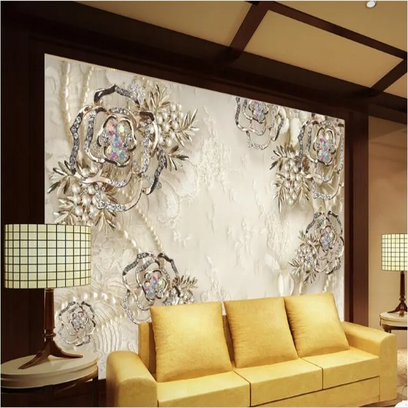 

wellyu Custom large - scale murals high - definition jewelry flowers leaf TV backdrop wallpaper papel de parede para quarto