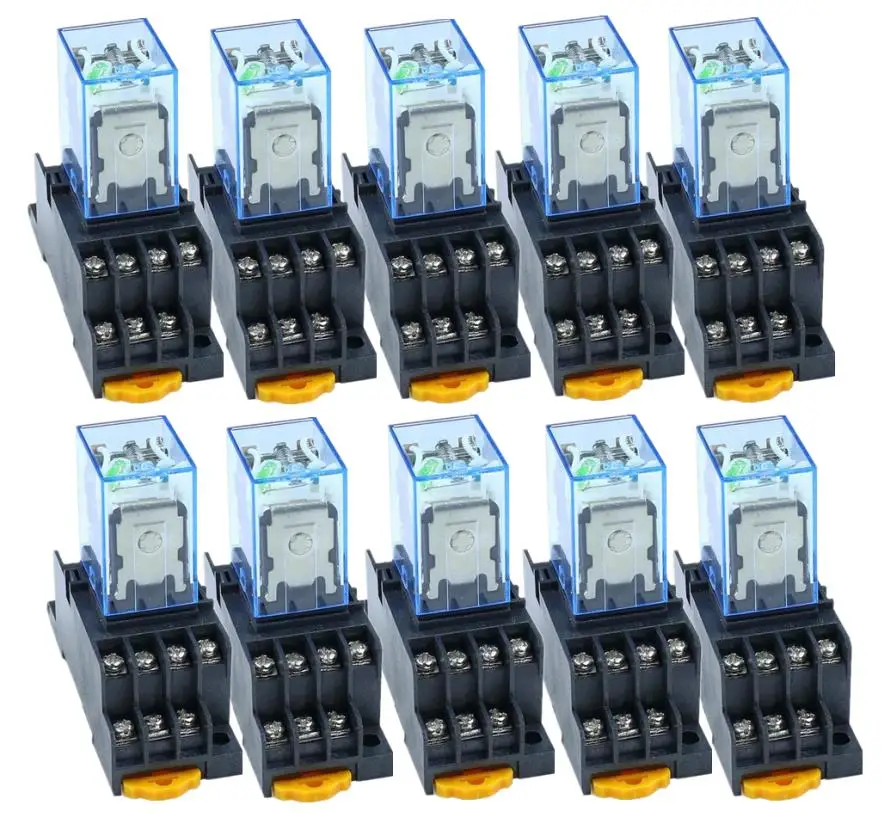 

10PCS MY4NJ AC110V DC110V AC220V AC380 Coil 5A 4NO 4NC Power Relay DIN Rail 14 Pin time relay with socket base