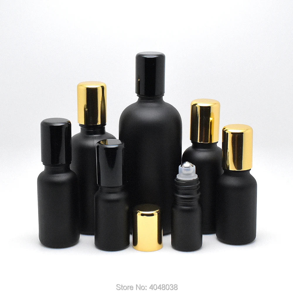 5ml-50ml Black Glass Perfume Roll on Bottle Steel ball Beads Parfum Ball Vials Portable Sample Empty Refillable Bottle 20pcs/Lot