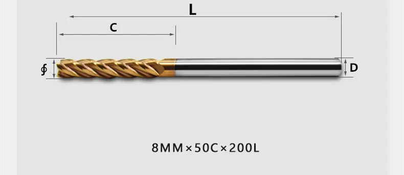 Fräser mit Legierungsbeschichtung, Wolframstahl-Werkzeug, CNC-Schaftfräser, verlängerte Top-Länge 75L/100L, Großhandels-Set, Flachboden-Langfräser AZZKOR – Detail 3