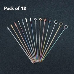 12pcs Cocktail Pick Stainless Steel Fruit Sticks Bar Tools Drink Stirring Sticks Martini Picks Party Wedding Accessory