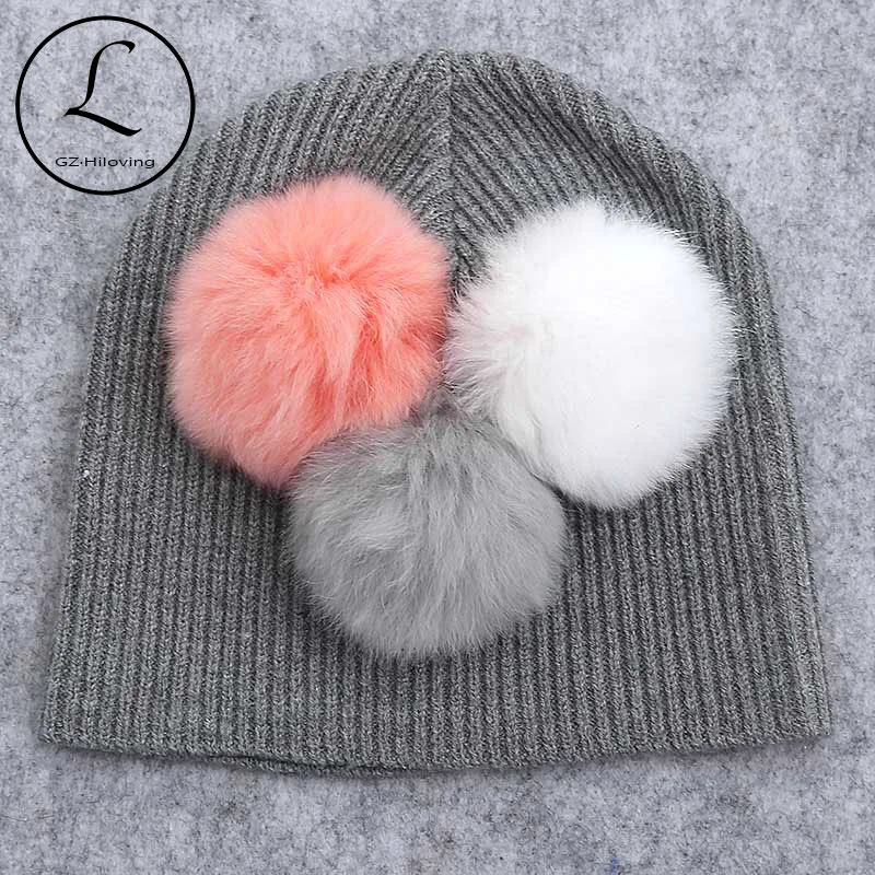 Cute Soft Newborn Baby Boy girls Wool Ribbied Knitted Beanies Hats New 2019 Childs Kids Infant Real Fur Pompom Skullies Hats Cap