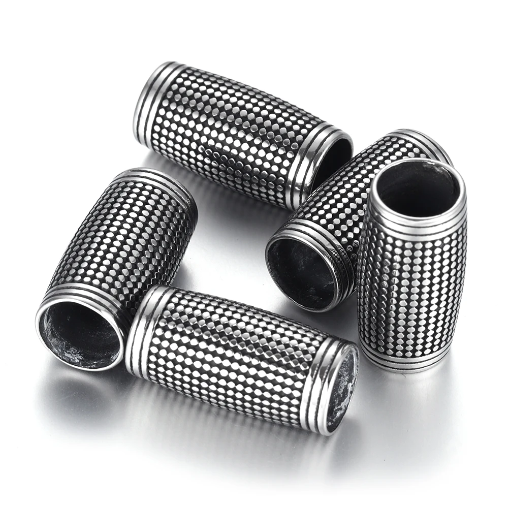 Stainless Steel Tube Beads Big Large Hole 8mm Slider Charm DIY Men Leather Cord Bracelet Making Jewelry Accessories Finding