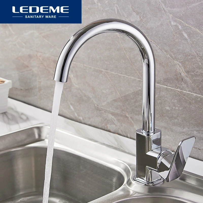 LEDEME Küche Wasserhahn 360 Grad Rotation Regel Form Gebogen Outlet Rohr Wasserhahn Waschbecken Sanitär Hardware Messing Waschbecken Wasserhahn L4033-2