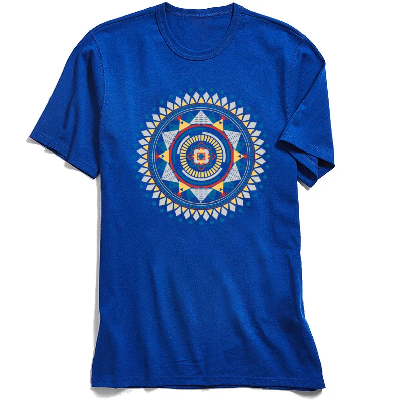 T Shirt for Adult Mandala Printed On Men TShirt Higher State 100% Cotton Tops Birthday Purple Geometric T-shirt Short Sleeve Tee