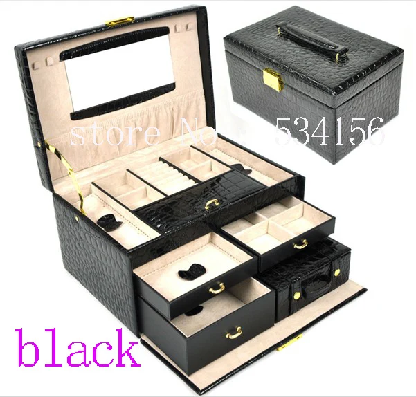 3 layers black  luxurious pu leather jewelry box earrings jewelry packaging display box  gift box (28.5 * 19 * 16 cm)