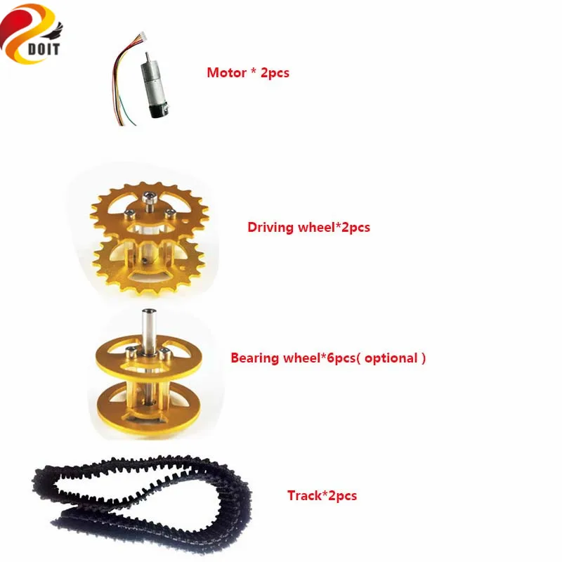 DOIT All-metal Bearing Wheels+ Driving Wheels+ Plastic Tracks+ Motors for Robot Tank Chassis Accessory Toy Parts