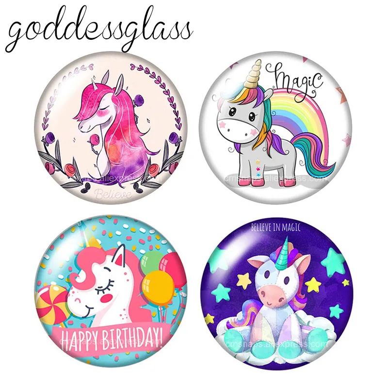 

New Cartoon Unicorn magic Dream 10pcs 12mm/18mm/20mm/25mm Round photo glass cabochon demo flat back Making findings ZB0855